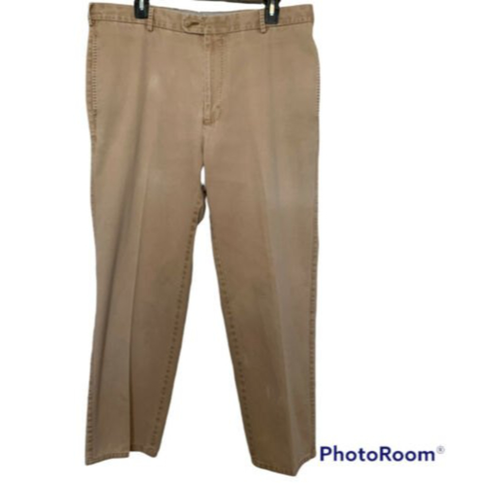 Peter Millar Men’s Raleigh Washed Twill Flat Front Khaki Size 36 Tan Pima Cotton